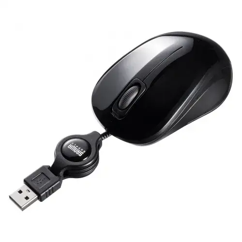 抗菌・静音有線巻取りブルーLEDマウス MA-MBSK315